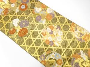 籠目に花丸模様織り出し　振袖用袋帯